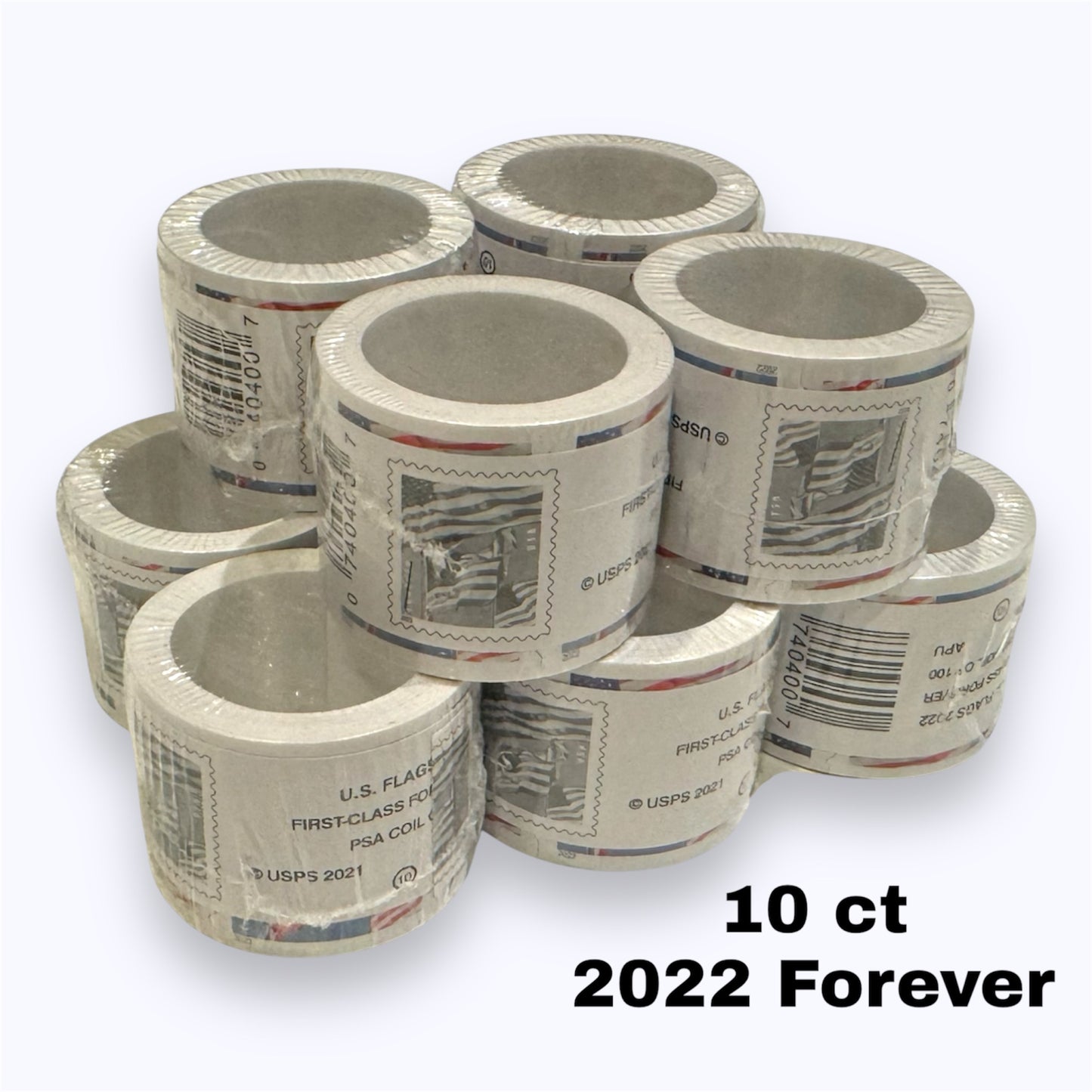 (10) 2022 Forever Stamps US Flag First Class Postage Stamps Coil of 100 PCS/Roll