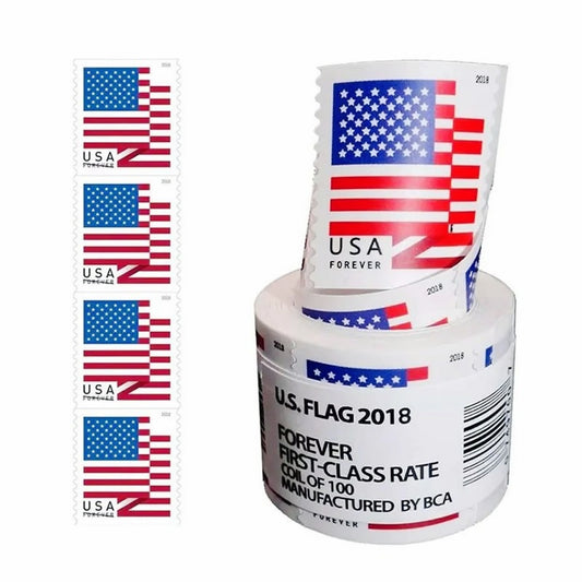 (5) 2018 Forever Stamps US Flag First Class Postage Stamps Coil of 100 PCS/Roll